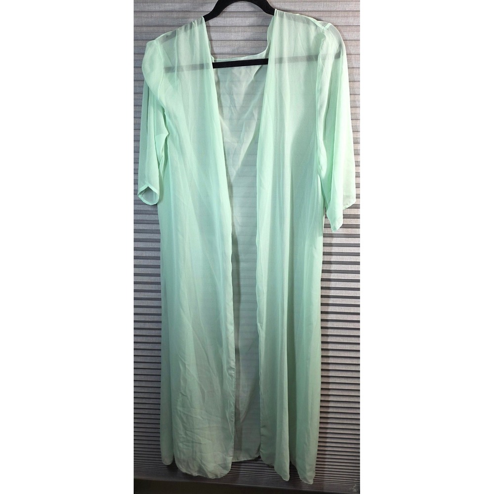 Sheer Mint Green Chiffon Duster Kimono Plus Size 2XL Mint Green Open Front Cover
